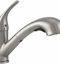 Flash Sale 😀 PROFLO® Poulsen Series Single Handle Pull Out Kitchen Faucet with Two-Function Spray in Brushed Nickel 🌟