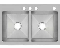 Coupon 👏 PROFLO® Sault Series 33 x 22 in. 4-Hole Stainless Steel Double Bowl Dual Mount Kitchen Sink 😀