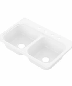 Flash Sale ✔️ PROFLO® Magalia 7-3/10 in. 4 Hole Stainless Steel Double Bowl Self-Rimming and Drop-in Enameled Steel Kitchen Sink in White 😍