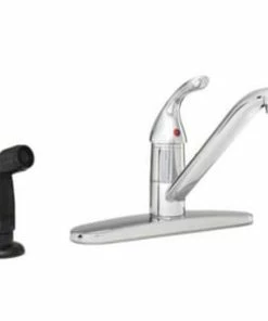 Best Sale 🤩 PROFLO® Single Handle Kitchen Faucet in Polished Chrome with Black Side Spray and Deck Plate ⭐